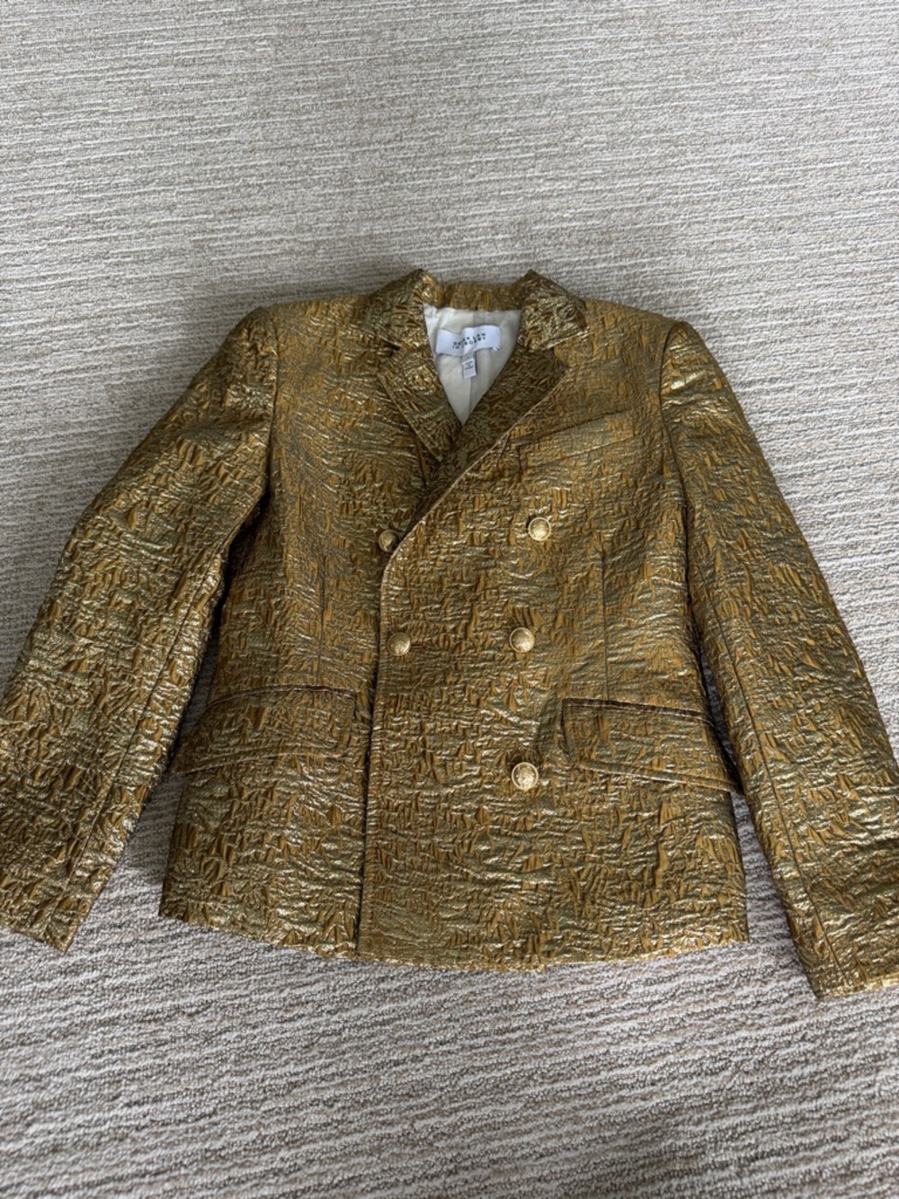 10 Crosby Derek Lam Metallic Gold Textured Double-Breasted Blazer